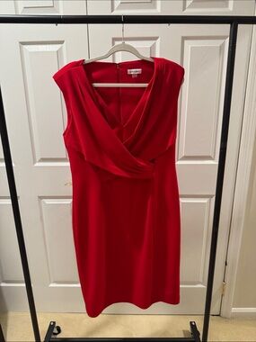 Calvin Klein Classic Red Sleeveless V-Neck Dress -